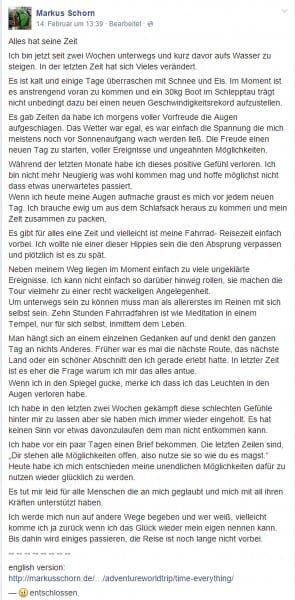 Facebook Post von Markus 